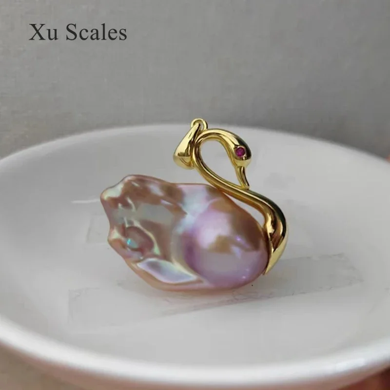 اليدوية Swan بها بنفسك سوان شكل قلادة المياه العذبة الطبيعية الباروك اللؤلؤ S925 فضة موضة شخصية فريدة للمرأة هدية