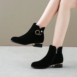 Comemore 2023 Women's Shoes Women Ankle Boot Low Heel Shoe Plus Size 43 Short Cow Suede Female Shoes Ladies Autumn Winter Boots