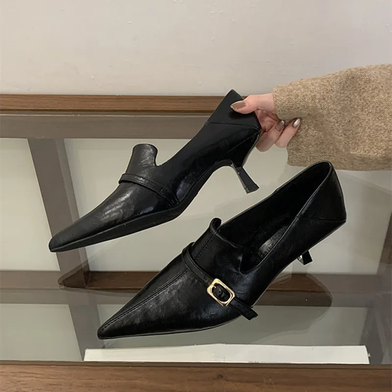 

Bailamos/Новые весенние брендовые женские туфли-лодочки, женские элегантные топсайдеры на тонком высоком каблуке, модные туфли без шнуровки с острым носком