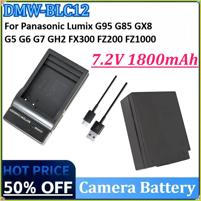 

With USBType-C Charger 7.2V 1800mAh for Panasonic Lumix G95 G85 GX8 G5 G6 G7 GH2 FX300 FZ200 FZ1000 New DMW-BLC12 Camera Battery