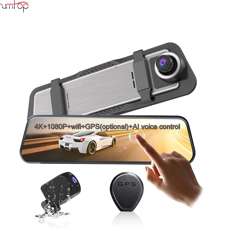 2023 Zimtop new AI Voice control metal Car Camera Recorder Mirror Dash Cam Front and Rear Dash cam 4K Wifi GPS Night Vision