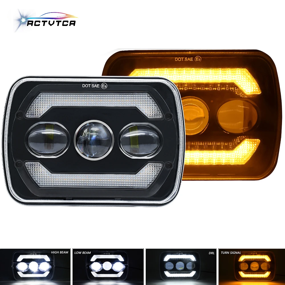 ACTVTCA  300W 7-inch Wrangler square headlight 30000LM  6000K / 3500K dual color refracted light headlights