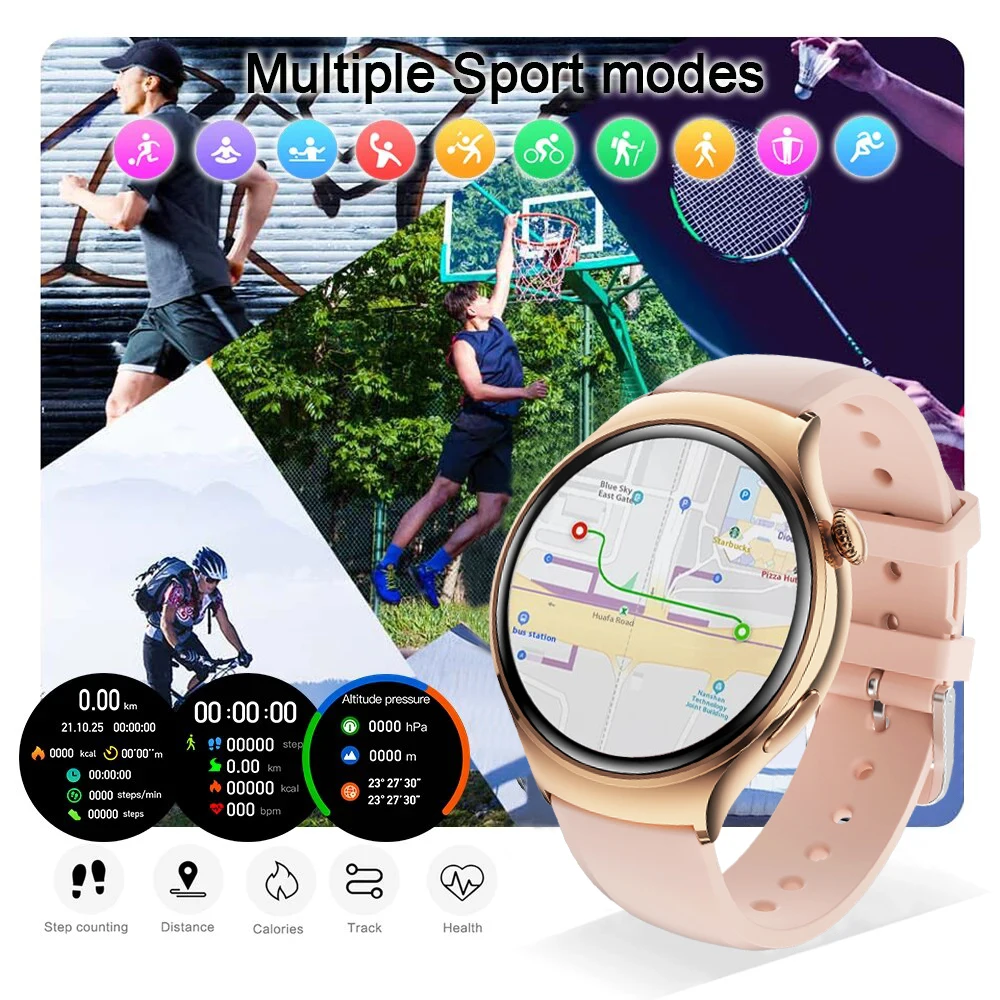 Smartwatch para Mulheres, GPS, Trajetória Desportiva, Frequência Cardíaca, Chamada Bluetooth, Huawei, IOS, Xiaomi, NFC, 1.27\