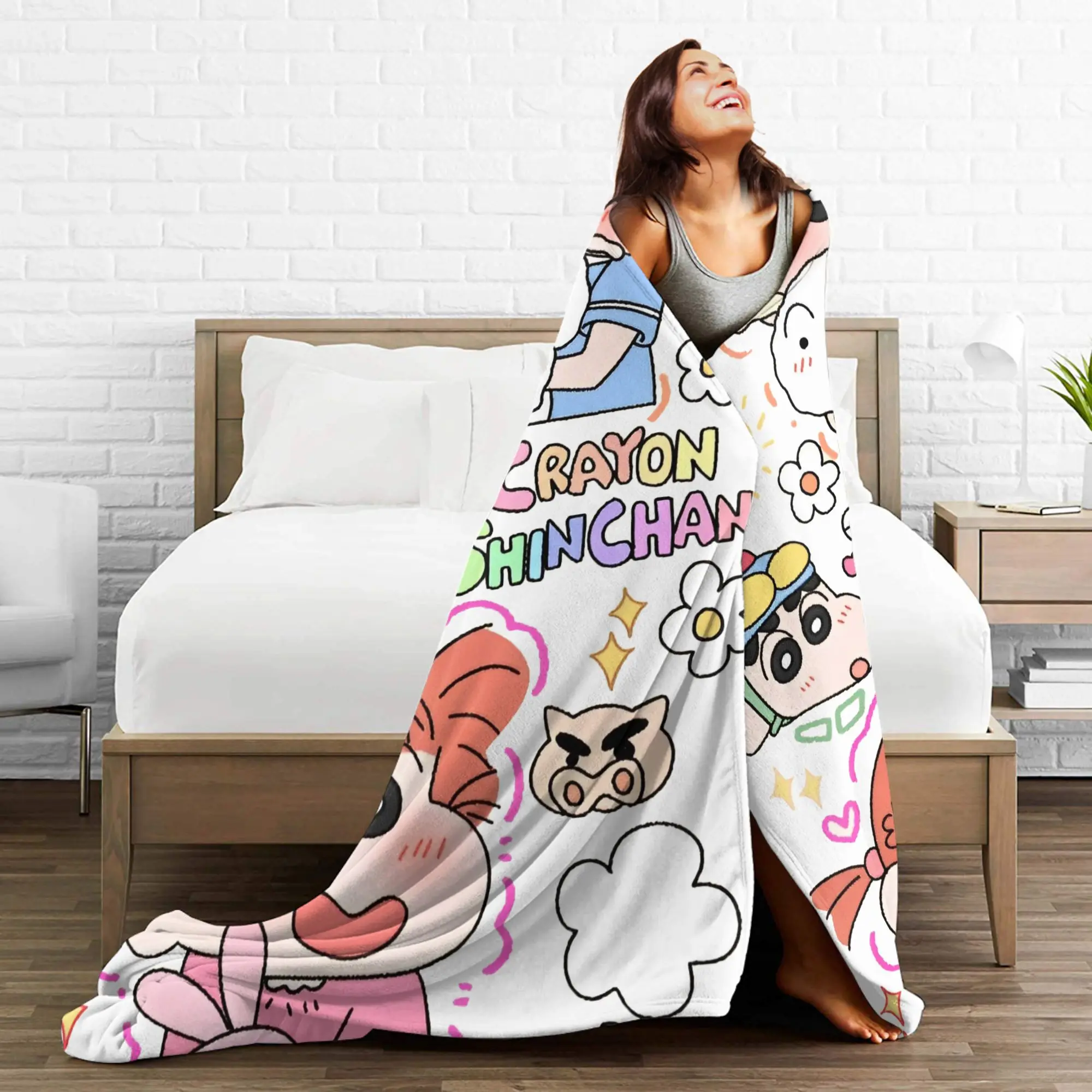 Kawaii تلوين شين تشان البطانيات الصوف الربيع/الخريف أنيمي شيرو نيني متعددة الوظائف رمي البطانيات للمنزل الأريكة البساط قطعة