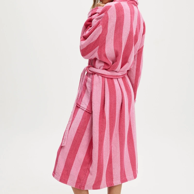 رداء Maemukilabe نسائي مخطط شال رداء نوم من الصوف القطيفة مع حزام وأكمام طويلة رداء حمام جرافيك مع جيوب #3