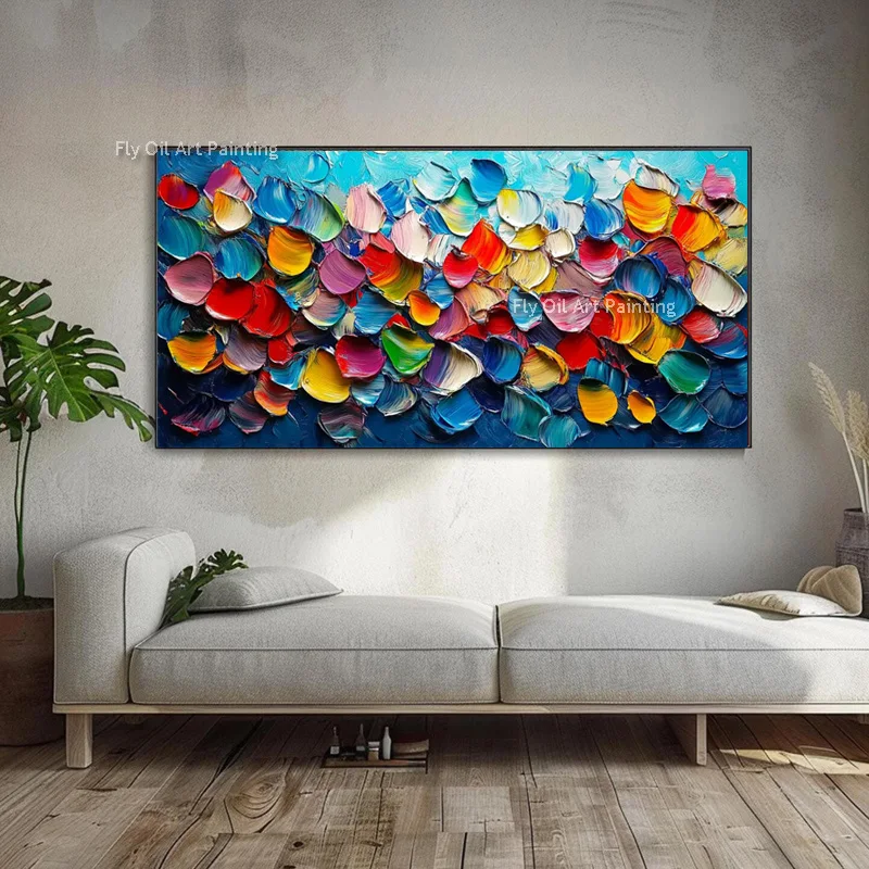 Popular Blue Green Artwork On Canvas Large New Abstract Red Yellow Knife Thick Oil Painting For Living Room Decor As Gifts