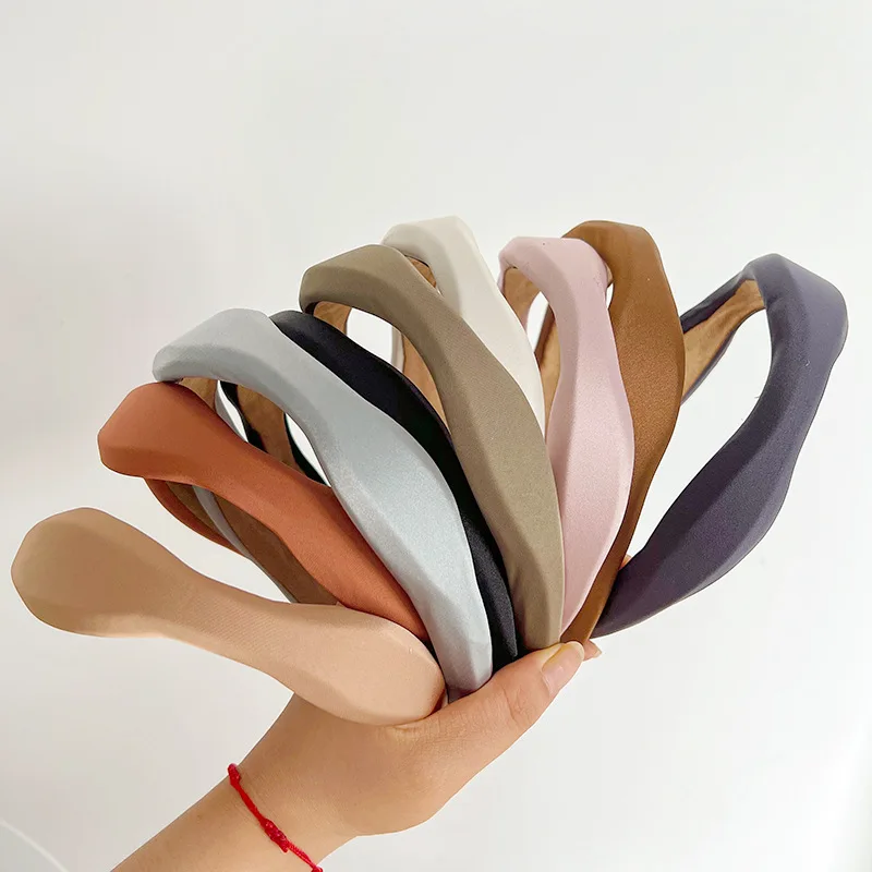 Solid Color Padded Headband Irregular Satin Fabric Thin Cross Hair Rope Simple Hairband Elegant Basic Women Hair Accessories