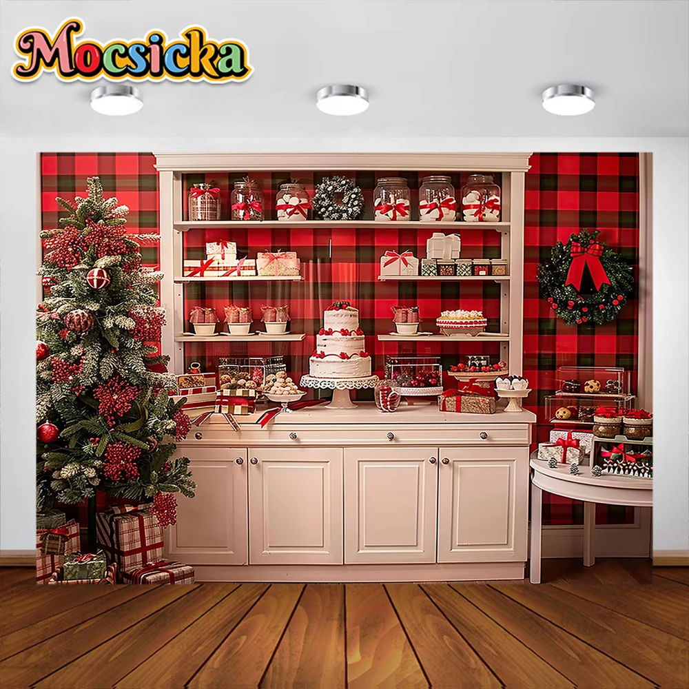 Christmas Photography Background Kitchen Cabinet Garland Xmas Tree Decoration Backdrops Family portrait Photo Studio Props