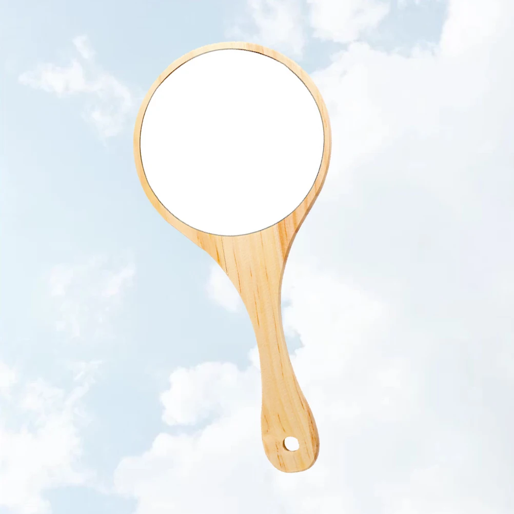 1 قطعة ماكياج خشبي شنت مقبض ماكياج محمول للخشب مرآة النساء الفتيات مقبض خمر مرآة الخشب #3