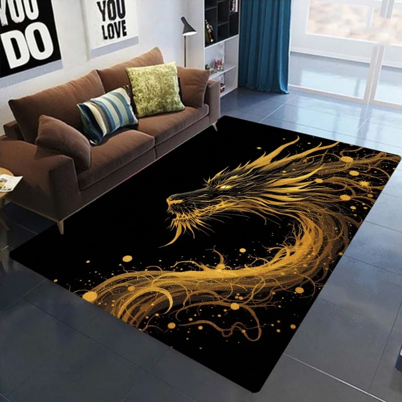 Chinese Dragon Printing Flannel Floor Mat Large Area Non-Slip Carpet for Living Room Sofa Bedroom Decoration Beautiful Fashion