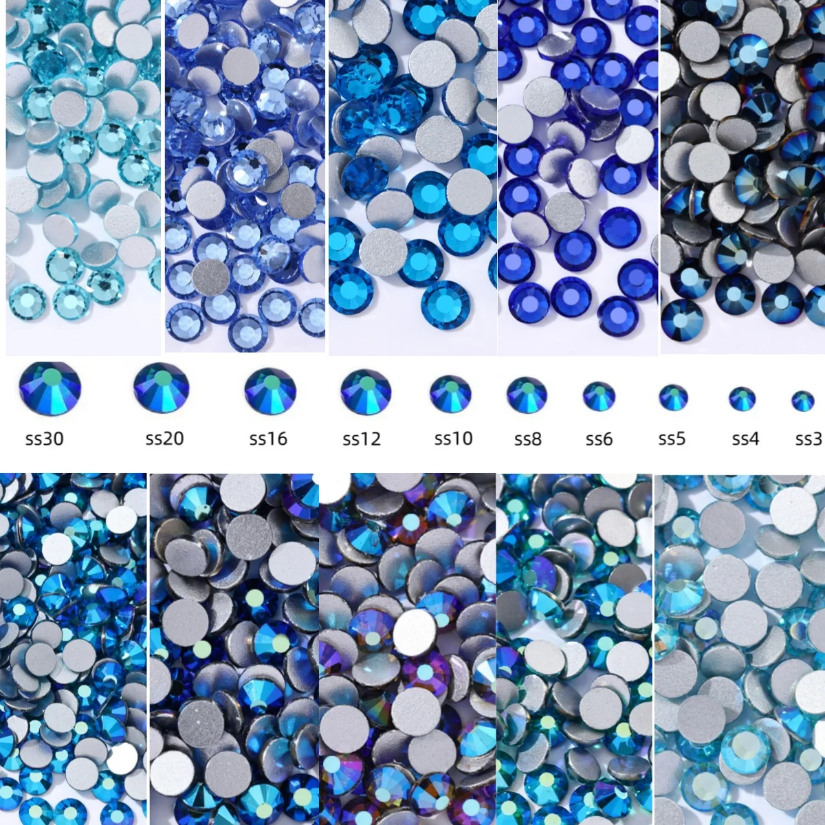 SS3-SS30 All Blue SeriesRhinestones Non Hot Fix Flat Back Strass & Fabric Garment rhinestones for nails Decorations