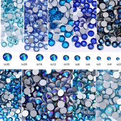 SS3-SS30 All Blue SeriesRhinestones Non Hot Fix Flat Back Strass & Fabric Garment rhinestones for nails Decorations