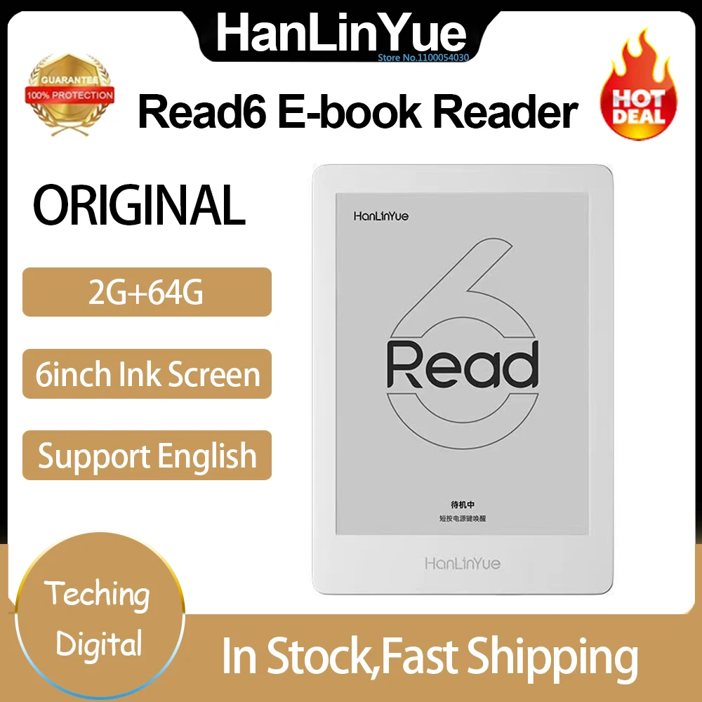 Hanlinyue Read6 E-book Reader 6 Inch Ink Screen Fortable Tablet WiFi Android System Language Supports English with Read Light