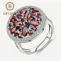 GEM'S BALLET 3.88Ct Round Natural Red Garnet Gemstone Ring 100%925 Sterling Silver Classic Cocktail Rings for Women Fine Jewelry