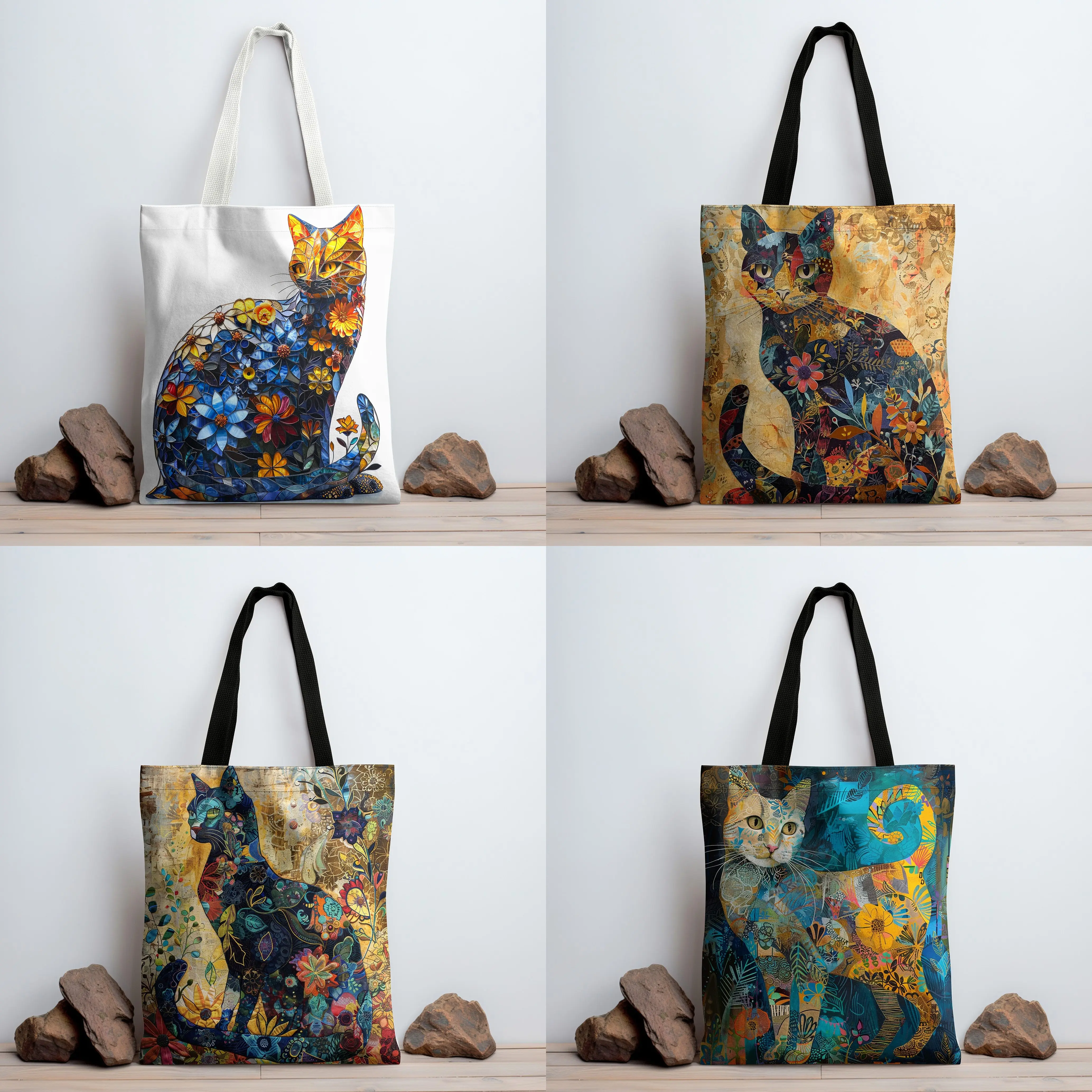 1pc Floral Cat Art Print  Tote Bag, Large Capacity, Shopping Bag, For Grocery Shopping
