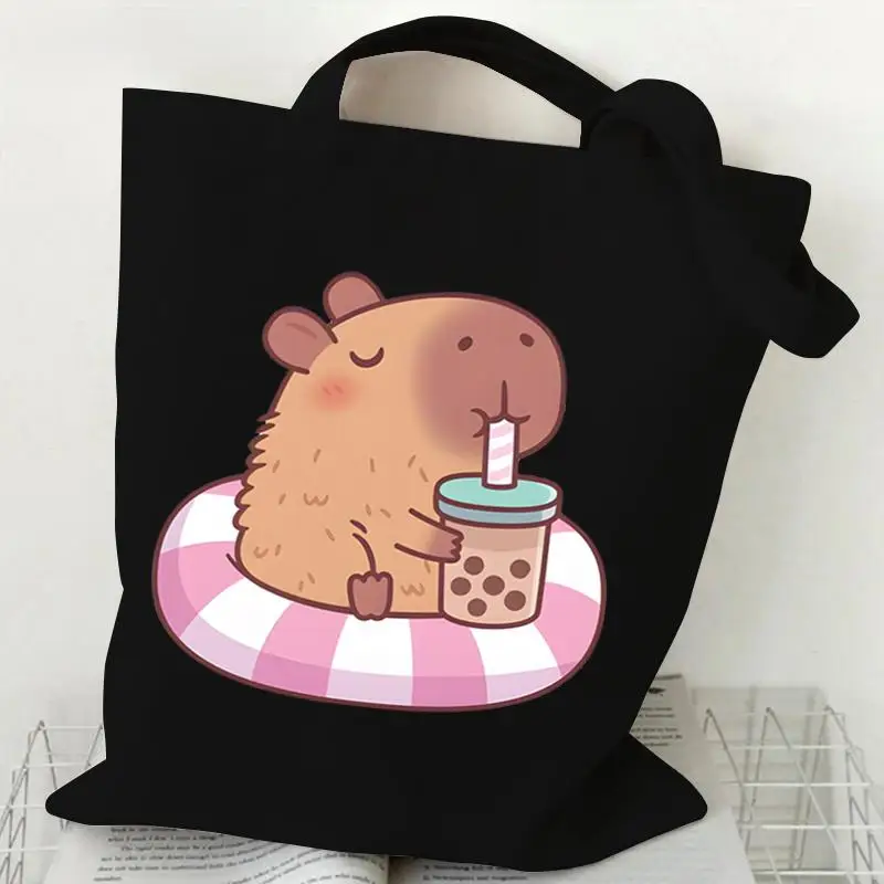 Capybara Tote Bag for Women Cute  Kapibala Drinking Orange Juice Reusable Canvas Shoulder Bag Funny Gift Tote Kawaii Handbag