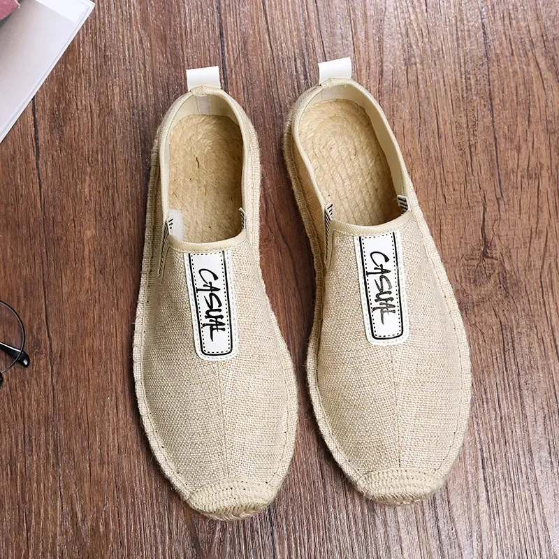 Linen Male Casual Shoes Loafers Mens Flats Weaving Fisherman Shoes Men\'s Handmade Flats Espadrilles Elegant Driving Shoes Men