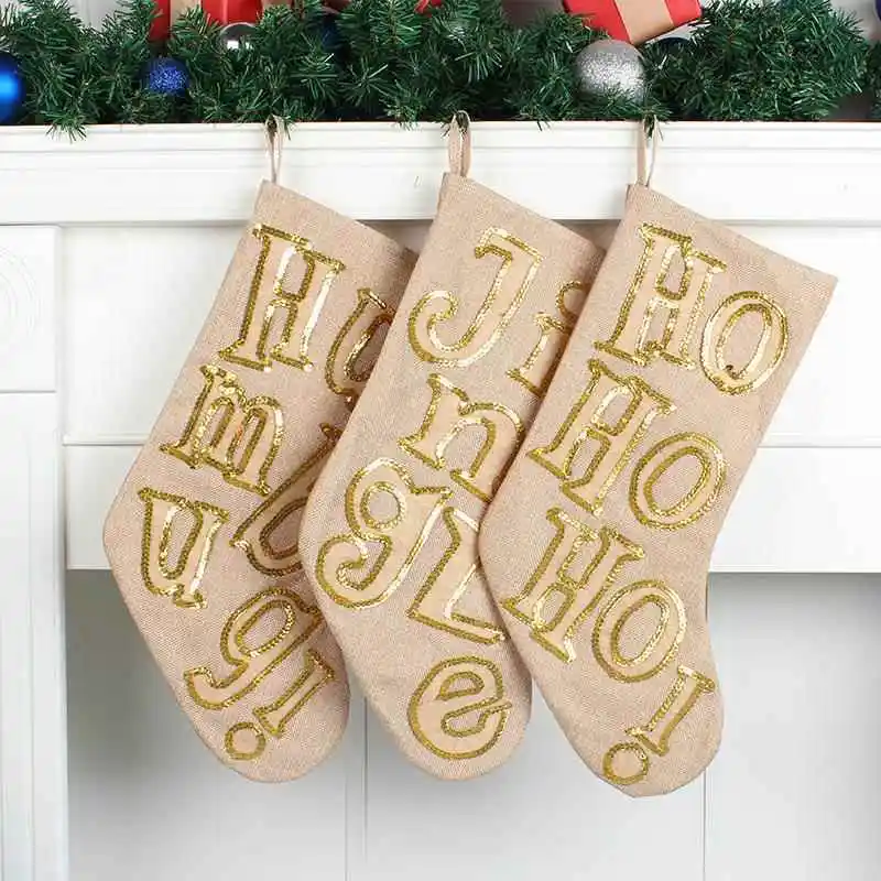 クリエイティブなフェスティブレターシークインクリスマスソックスデコレーションキャンディバッグクリスマスツリーギフトソックスオーナメントクリスマスデコレーション