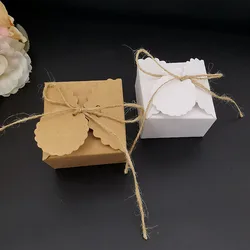 25/50Pcs Kraft Paper Wave Christmas Candy Box Wedding Favor Gift Packaging Boxes With Rope Baby Shower Birthday Party Decoration