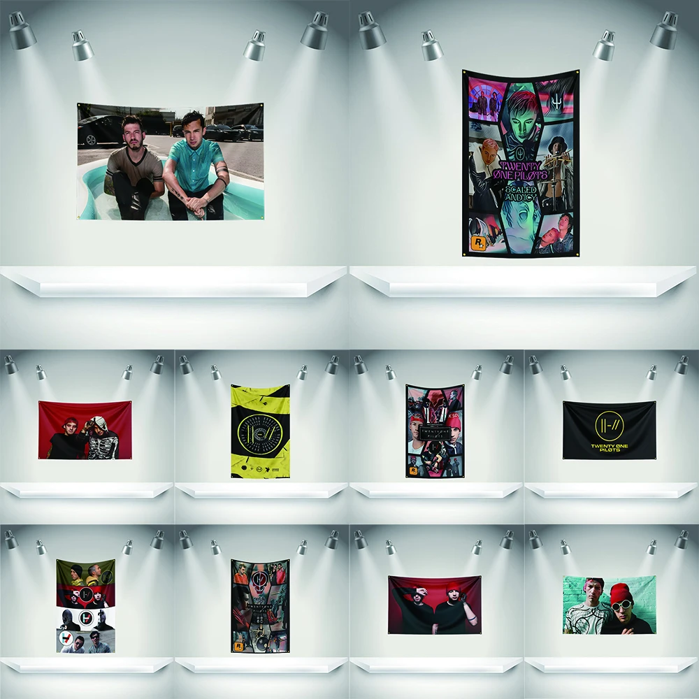 

T-Twenty One Pilots Flag Rock Music Band Banner 3x5ft with Grommets HD Printing Tapestry Exhibition Music Band Fans Garage Decor
