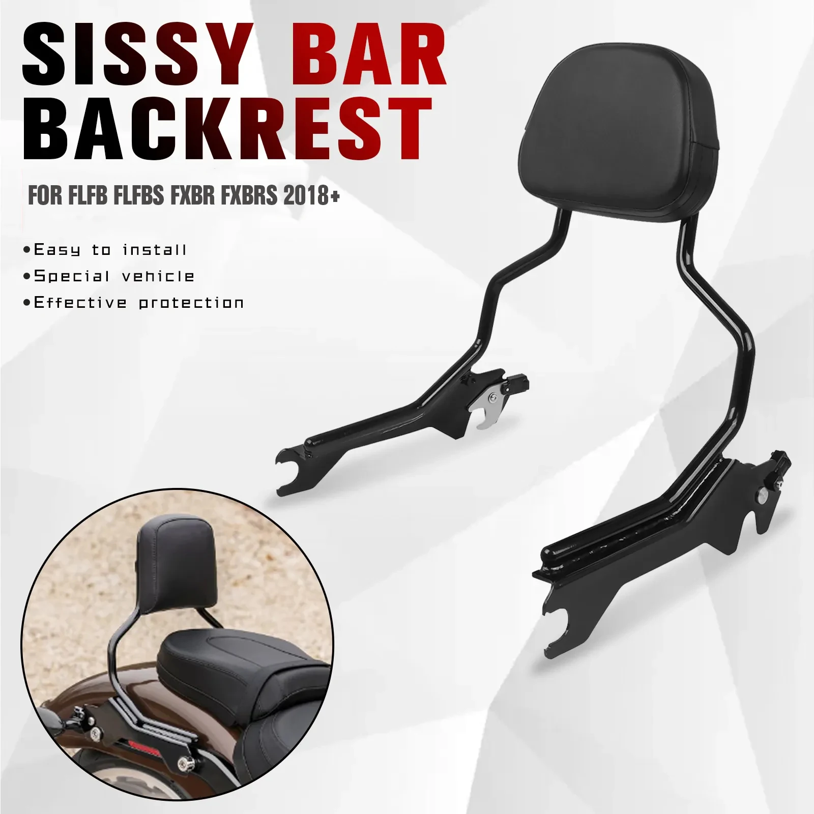 

For Harley Fat Boy Breakout 114 FXBRS FXBR FLFB FLFBS 2018-2023 2022 2021 Rear Detachables Backrest Sissy Bar Luggage Rack Pad