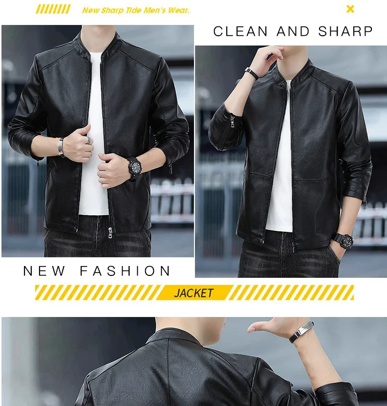 

Men's Leather Jacket Stand Up Collar Cardigan Motorcycle Thick Jacket Retro Fleece Outdoor Casual Lightweight Letaher Jackets