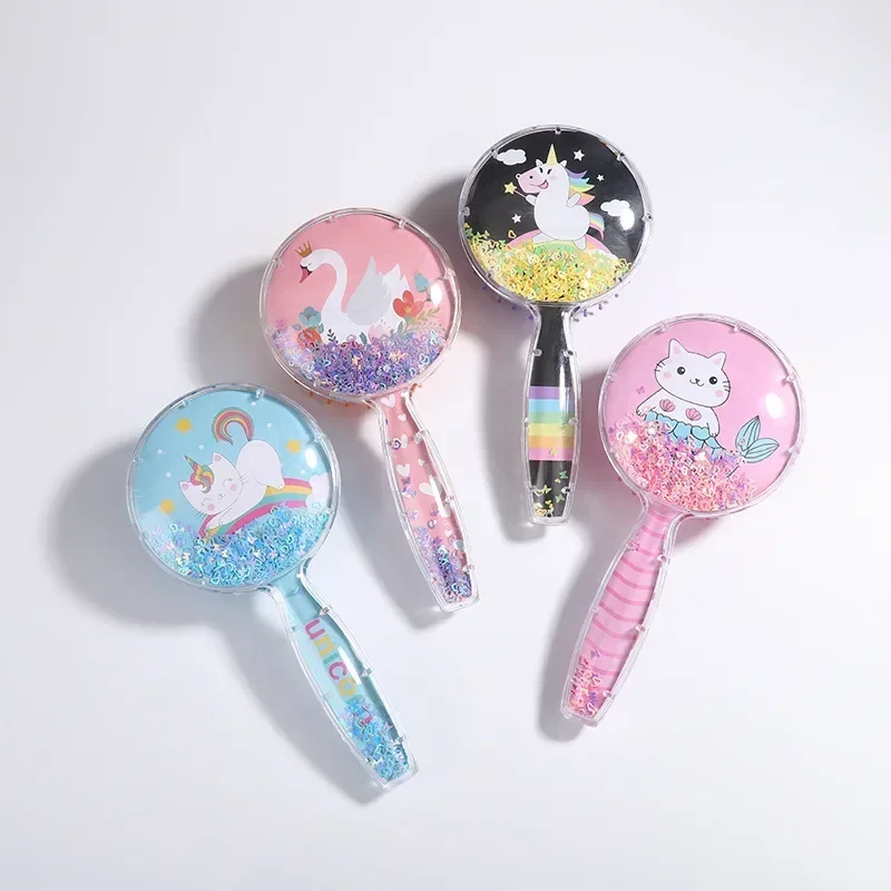 Cartoon Pattern Round Animals Sequins Hair Comb Cute Girl Hair Anti-knot Massage Comb Hair Brush