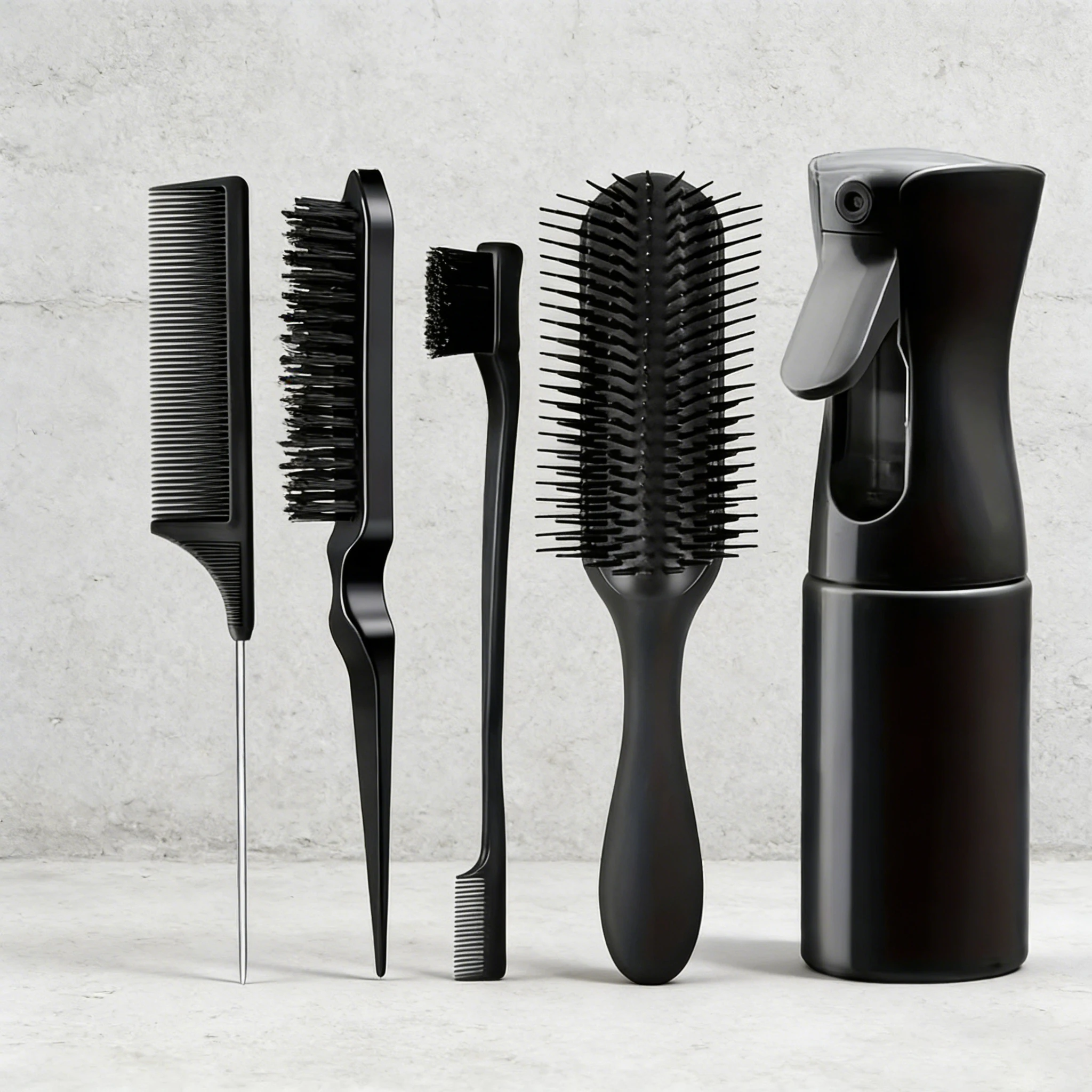 

Набор для моделирования прически из 5 предметов с распылителем на 200 мл, расческой с заостренным кончиком, нейлоновой щеткой для волос, щеткой для укладки краев, специально для париков из натуральных волос.