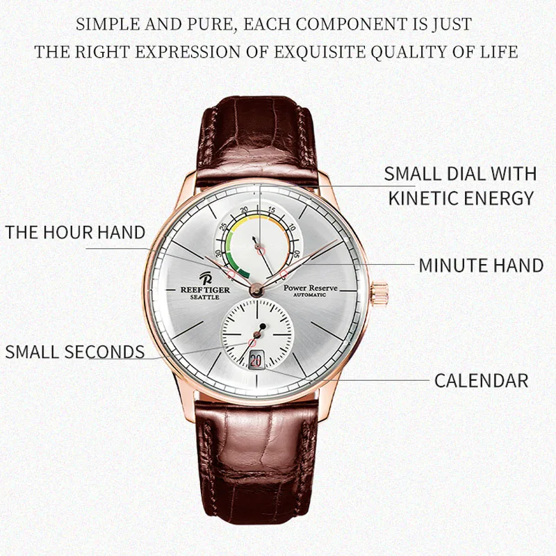 Reef Tiger/RT 10MM ultra-thin Men Watch Sapphire Glass Waterproof 50M Automatic Mechanical Watches Watch Luminous Date Clock