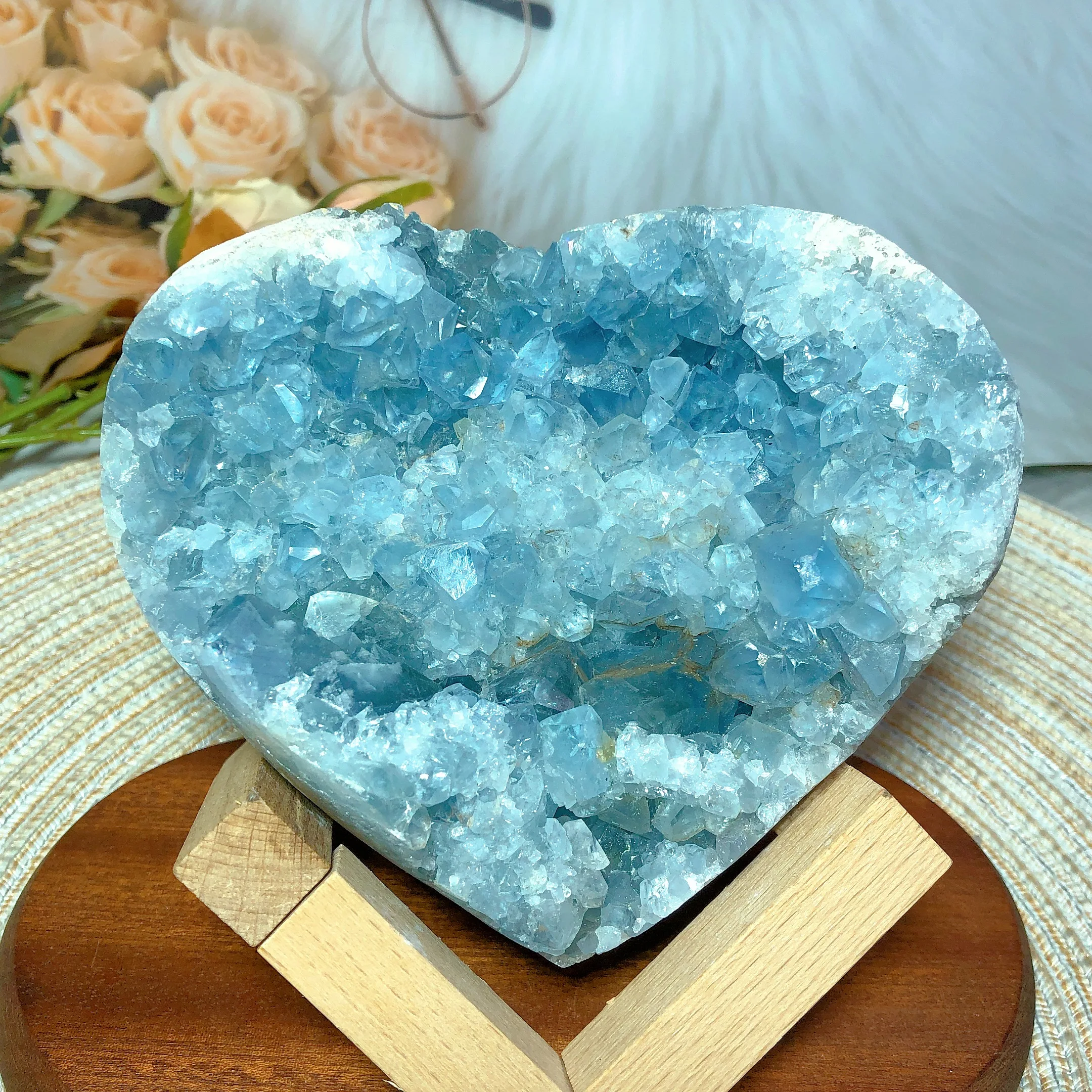 High Quality Natura Crystals Blue Celestite Heart Specimen Raw Stone Energy Healing Ornament Home Decorations Room Decor