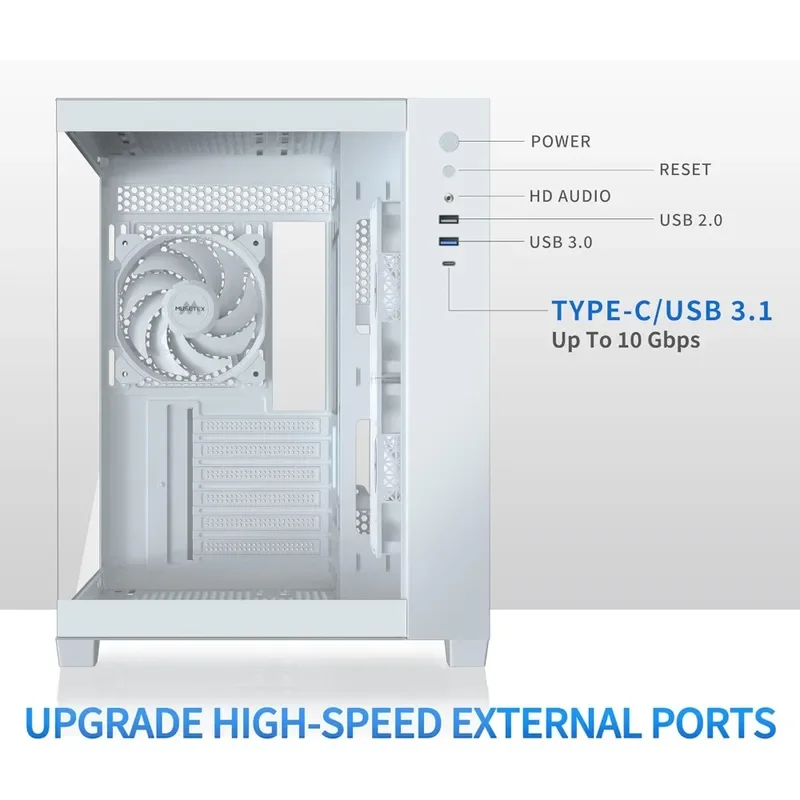 ATX PC-behuizing, 6 PWM ARGB-ventilatoren vooraf geïnstalleerd, 360 MM RAD-ondersteuning, 270 °   Volledig zicht gehard glas, Type-C, Mid Tower Gaming PC-behuizing