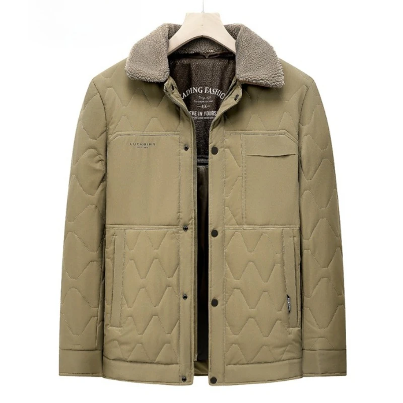 Fur Turn Collar Parkas Men Business Casual Padded Jacket Winter Men's Down Cotton Workwear Jacket Thicken Lapel Coat Men Clothes