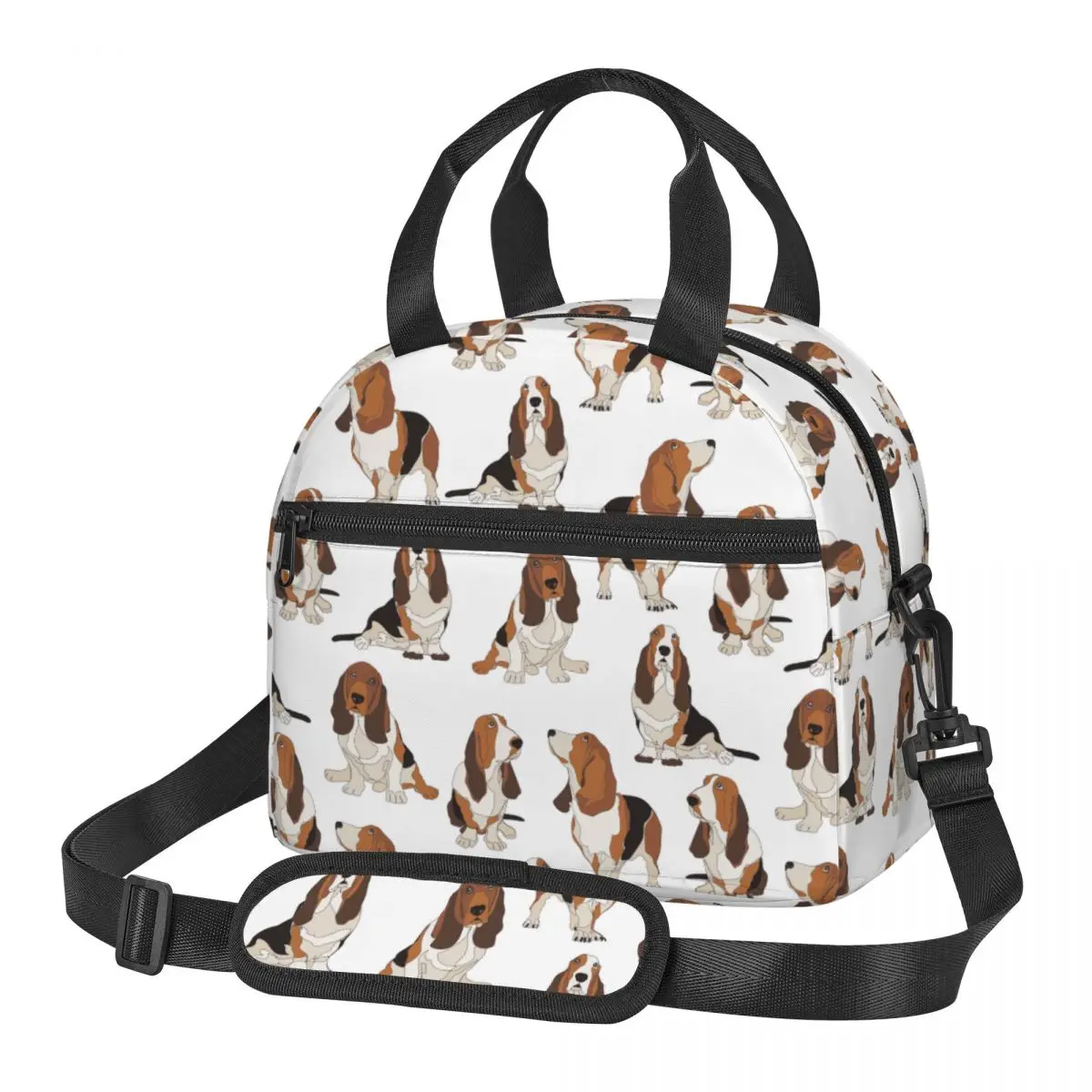 

Large Insulated Lunch Bags With Adjustable Shoulder Strap Basset Hound Dogs Accessories Food Box Cooler Thermal