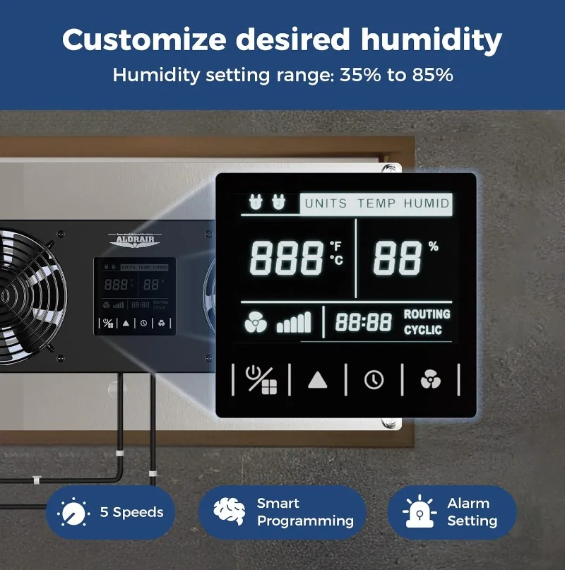 ALORAIR Crawlspace Ventilation Fan, Fan vent with Temperature Humidity Controller, Timing Cycle, Speed Control, 240CFM (Air-out)