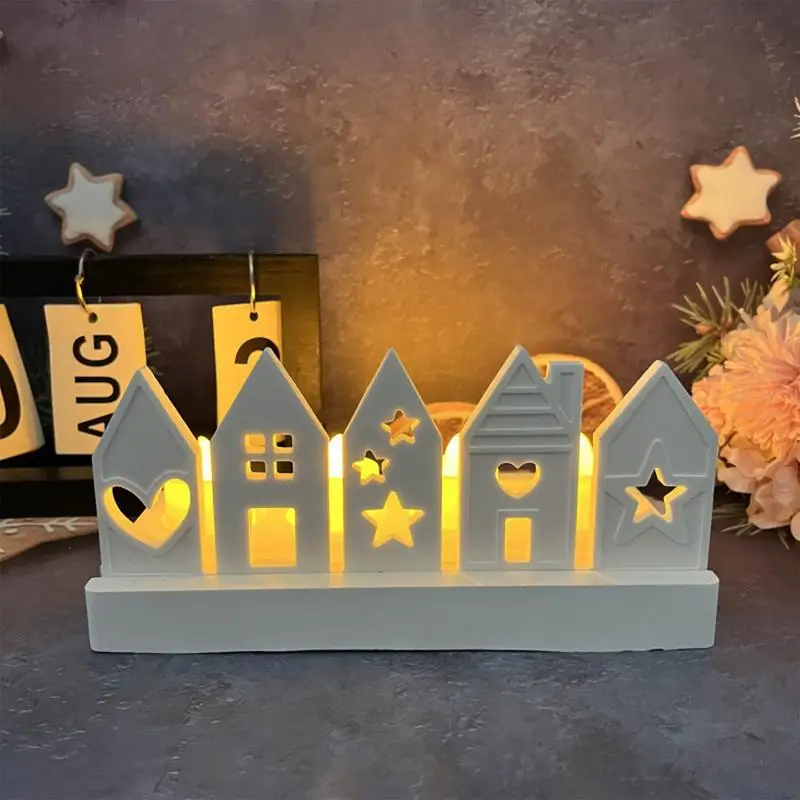 DIY Five-link House Candle Holder Insert Silicone Mold Cake Baking Gypsum Desktop Ornament Epoxy Resin Mold Crafts Decoration