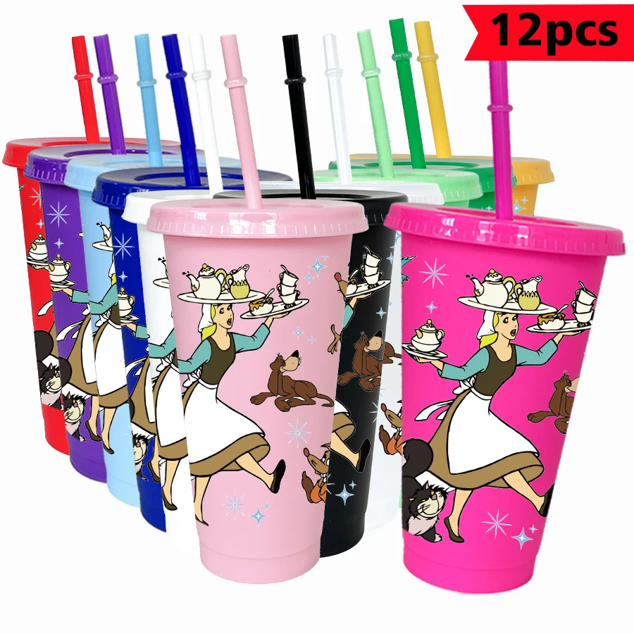 

12 шт./упак., красивая женщина-официант Диснея, 26 унций, цветной пластиковый стакан, посуда для питья на день рождения, чашка для сока, кофе