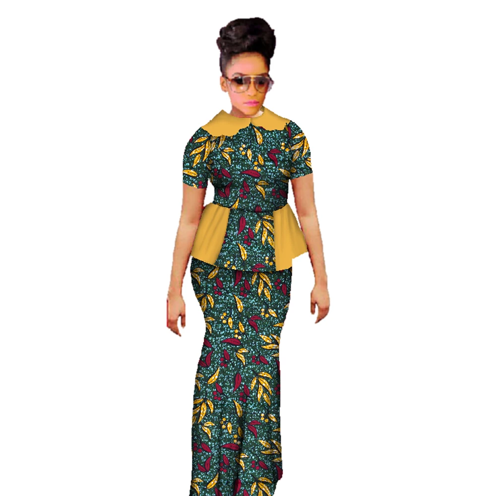 

Bintarealwax African Wax Print Skirt Sets Women Traditional Clothing Bazin Riche Africa Two Piece Outfits Long Skirt Set WY397