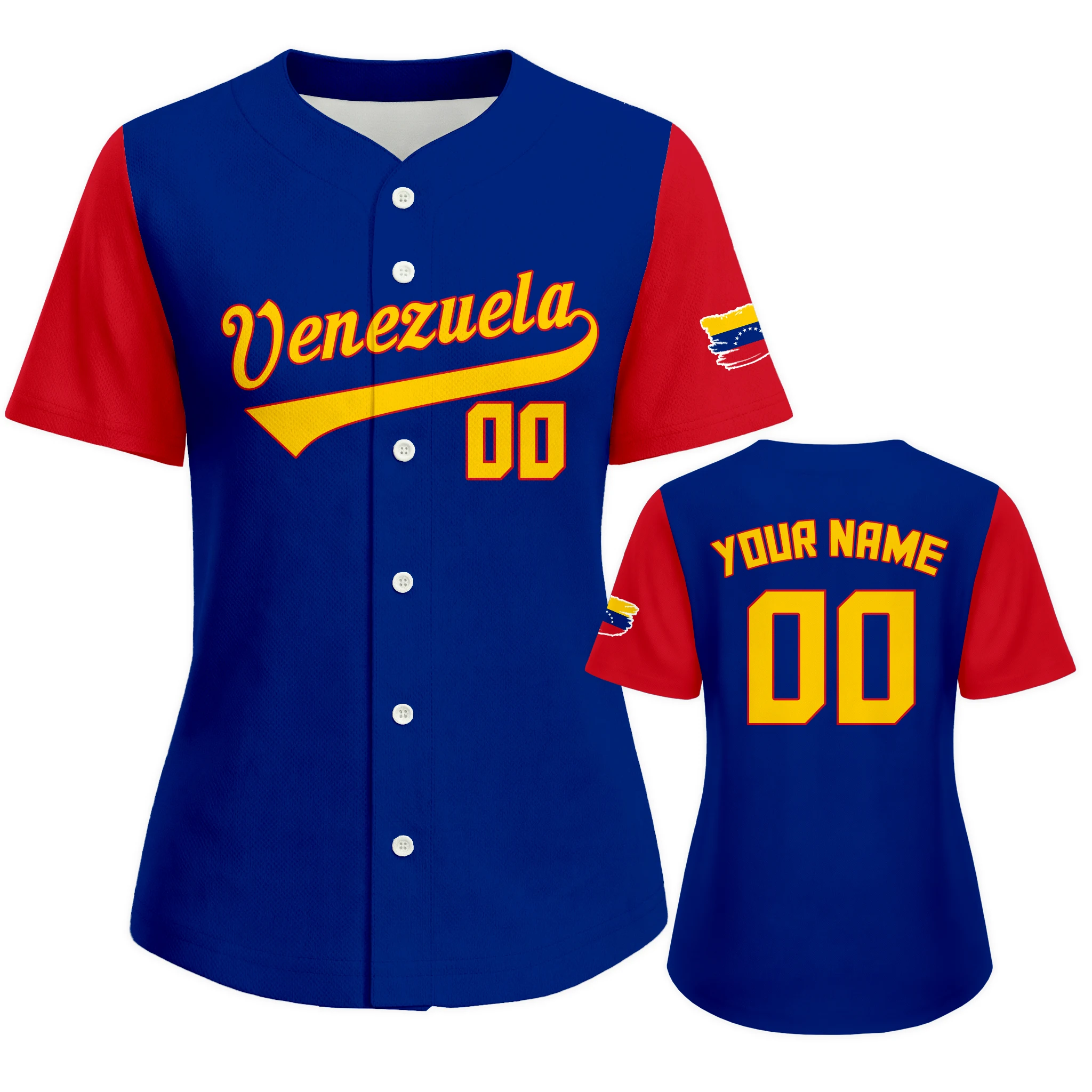 Personalized Women Venezuela Baseball Jersey Custom Name Number Baseball Shirt Button Down Team Uniform S-4XL