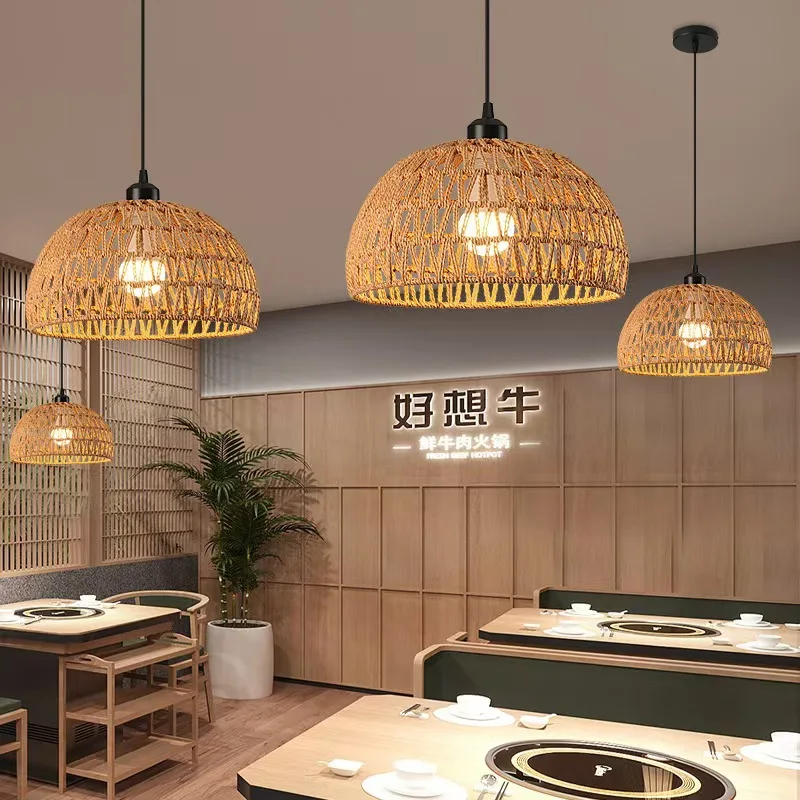 Newest Bamboo Pendant Lamps Ceiling Lights Rattan Wicker Lustre Hand Knit Braiding Suspended Home Dining Braided Decoration HOT