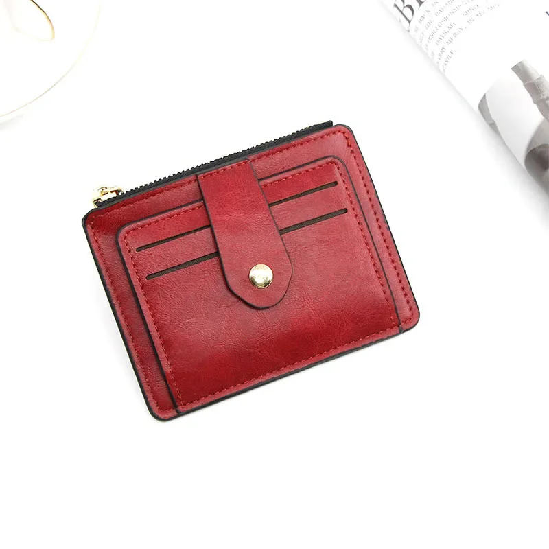 Women Slim Card Holder Wallet Men Mini Wallets Multiple Card Positions Zipper Card Money Holders Vintage Short Women Wallet ์ง๊ฐ