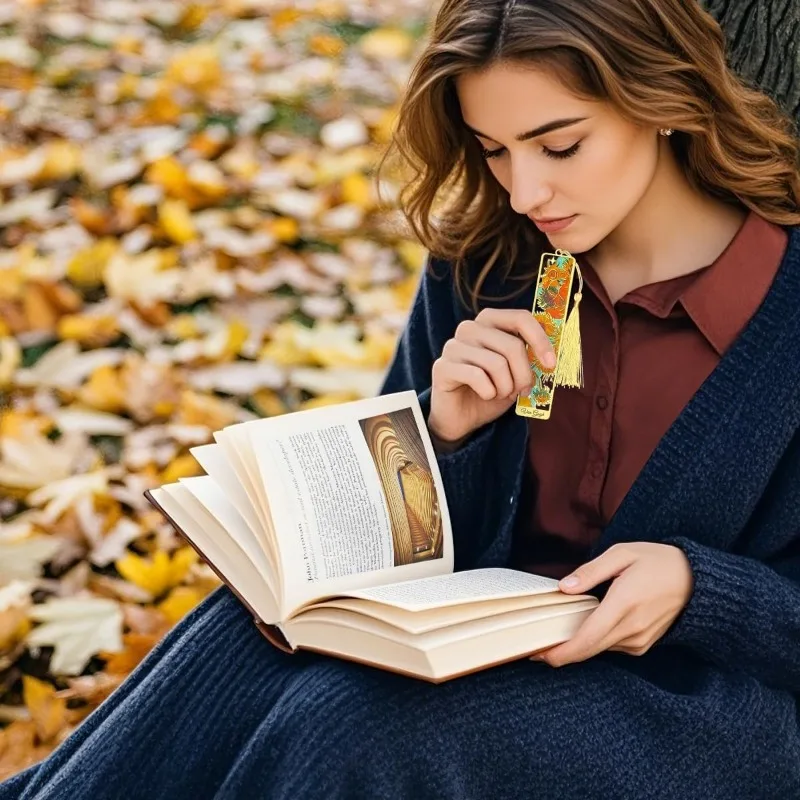 タッセル付きメタルブックマーク4個、ゴッホテーマのブックマーカー、本愛好家へのギフト