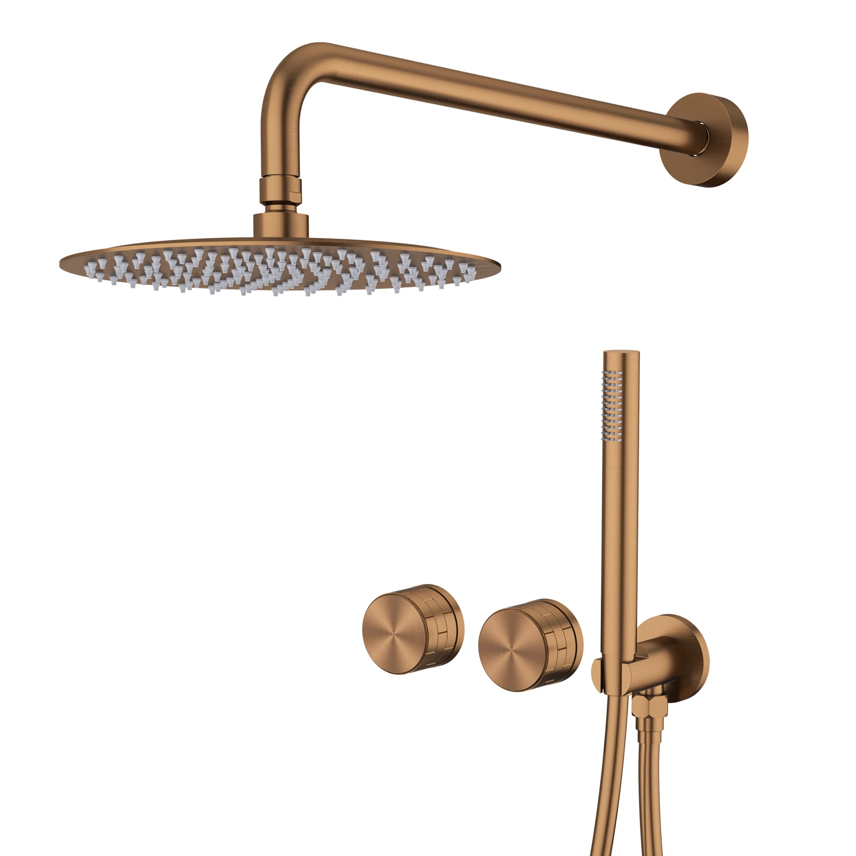 Minimalistische messing geborsteld roségouden wandgemonteerde douchekop. Ingebouwde koperen badkamermixer met 2 functies voor warm en koud water - afbeelding 2