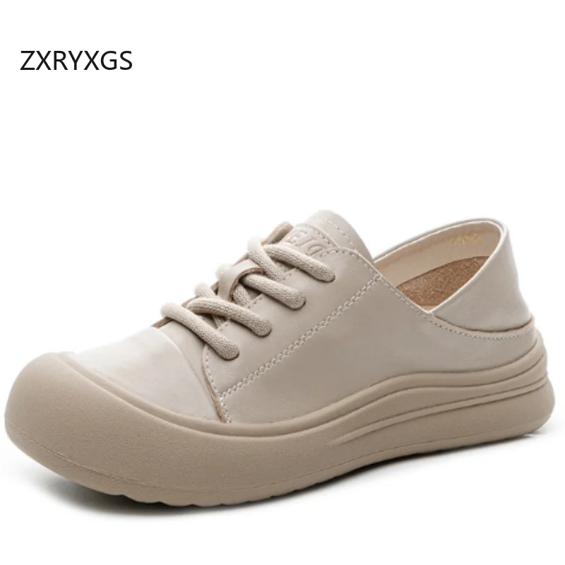 

ZXRYXGS 2025 New Spring Lace-up Premium 100% Genuine Leather Sneakers Casual Shoes Flat Soft Sole Women Shoes Trendy Sneakers