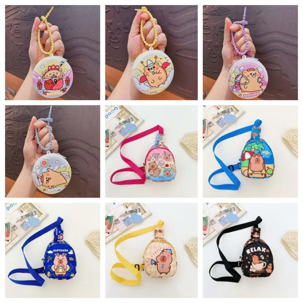 Storage Bag PVC Capybara Chest Bag Printed Nylon Waterproof Small Wallet Full Color Circular Cartoon Keychain Purse Kids