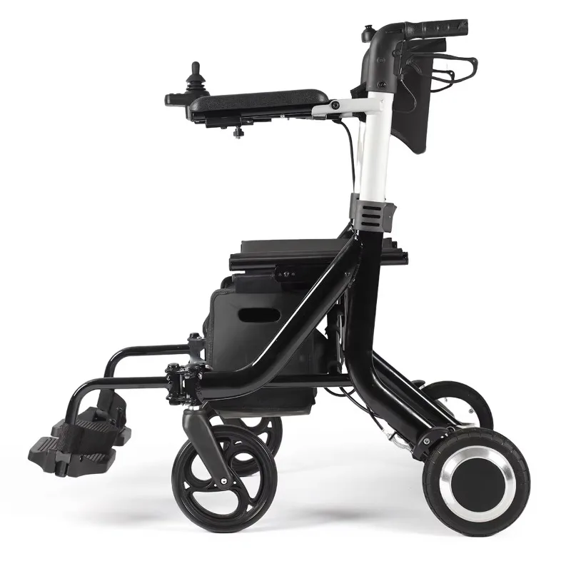 Portable Easy to Fold Black Lightweight Linkage Brake Retractable Handrail Rod High Strength Aluminum Alloy Electric Rollator