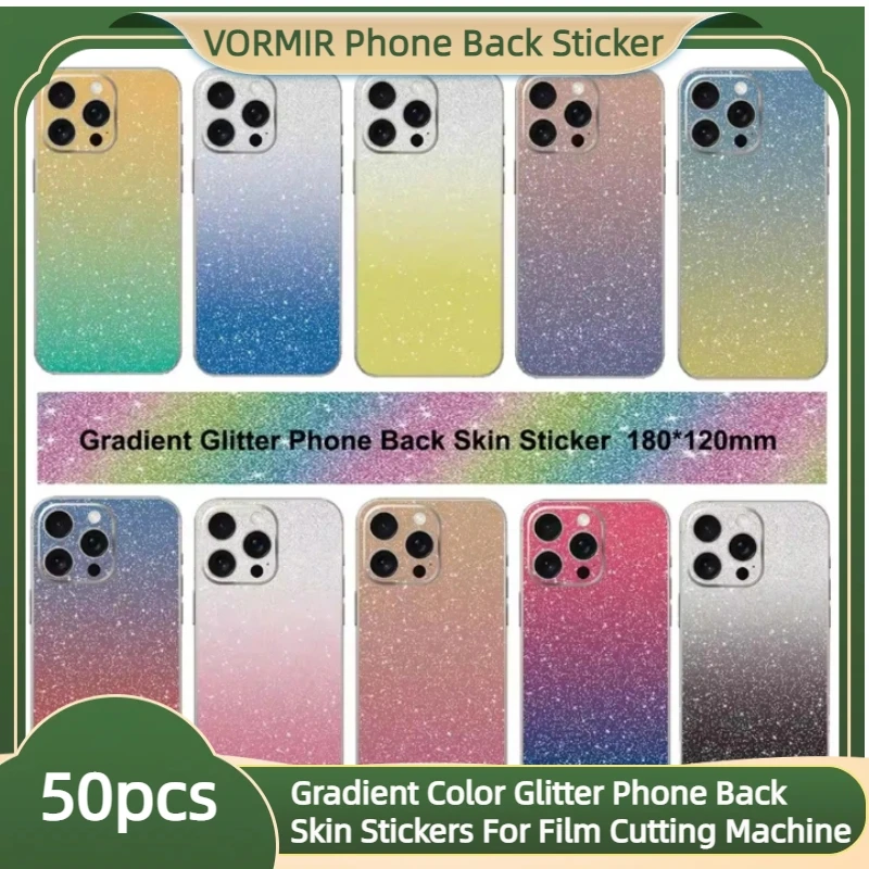 

50pcs Gradient Color Glitter Phone Back Skin Stickers Flash Diamond BlingBling Custom DIY Mobile Cover Film For Cutting Machine