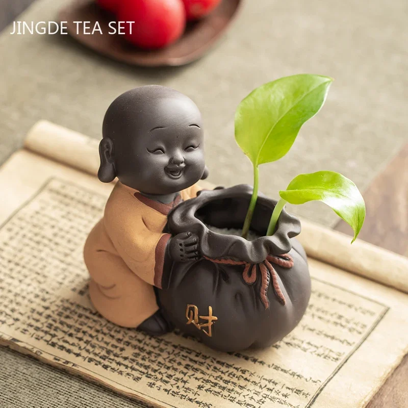 Chinese Yixing Purple Clay Tea Pet Ornament lovely Little monk Model Tea Ceremony Accessories Home Office Desktop Decor Crafts