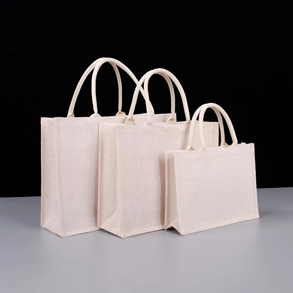 Large Capacity Burlap Tote Bag White Black Shopping Bag Portable Eco-Friendly Tote Bag Unisex Student Handbag Shoulder Bag