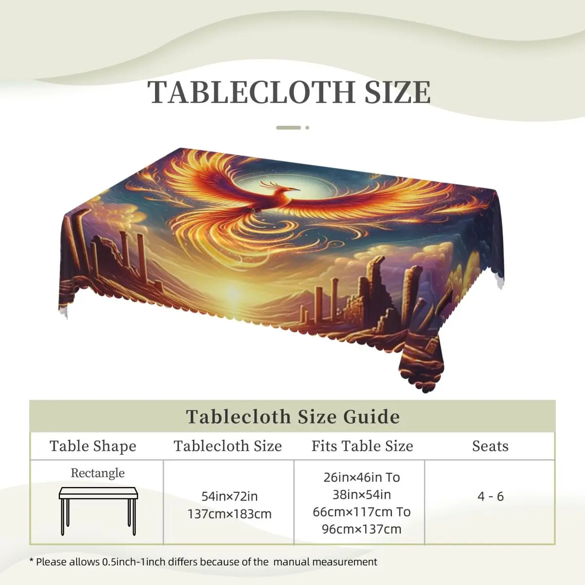 Phoenix Mythical Bird With Fiery Wings Tablecloth Restaurant Kitchen Rectangular Tablecloth Party Tablecloth Dining Table Cover