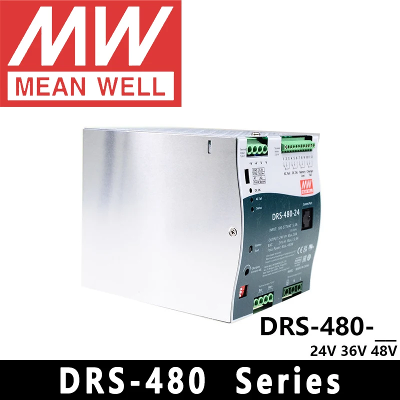 Mean Well DRS-480-24/36/48 DC-UPS/Battery Charger/Status monitoring meanwell 480W AC/DC DIN Rail Type Security Power Supply
